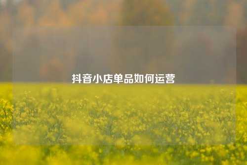 抖音小店单品如何运营